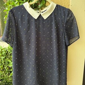 Ann Taylor Navy Blouse with White Collar